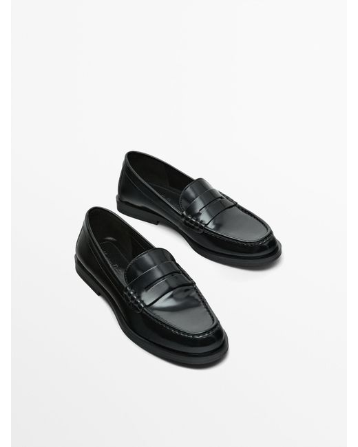 MASSIMO DUTTI White Leather Penny Loafers
