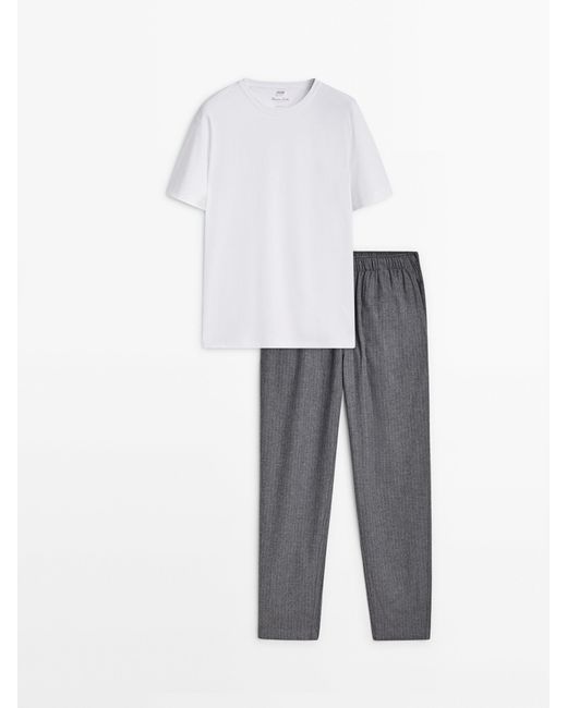 MASSIMO DUTTI White Striped Pyjama Bottoms And Short Sleeve T-Shirt for men