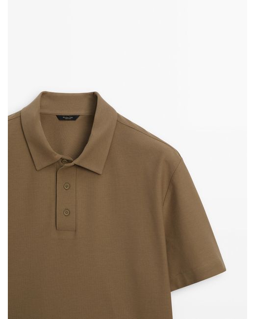 MASSIMO DUTTI Natural Short Sleeve Diagonal Cotton Micro-Twill Polo Shirt for men