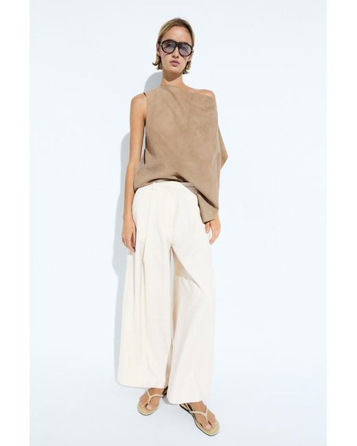 MASSIMO DUTTI White Cropped Flowing Wide-Leg Pants