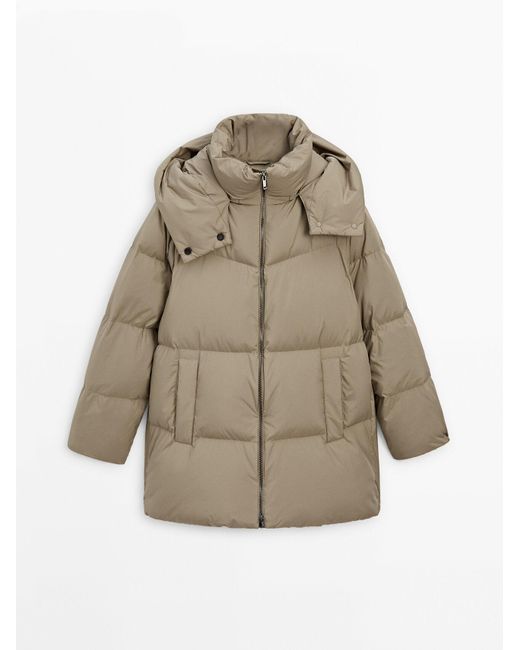 MASSIMO DUTTI Natural Technical Fabric Down Puffer Jacket