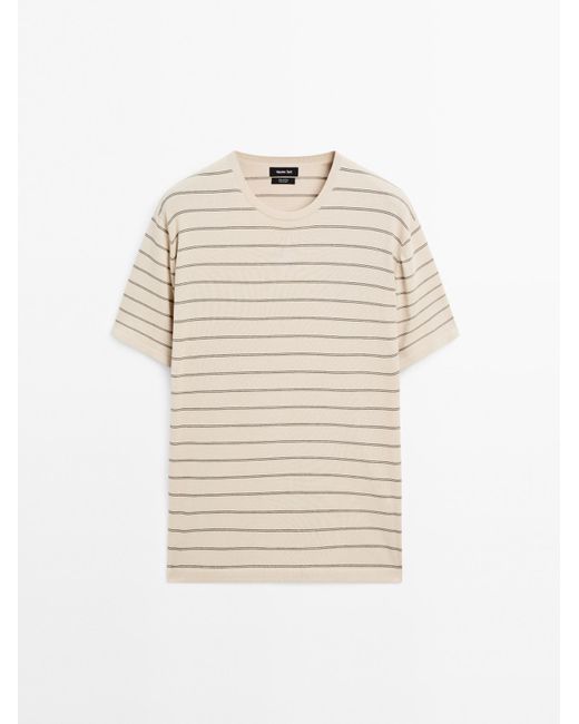 MASSIMO DUTTI Gestreept Lichtgewicht Tricot T-Shirt in het Natural voor heren