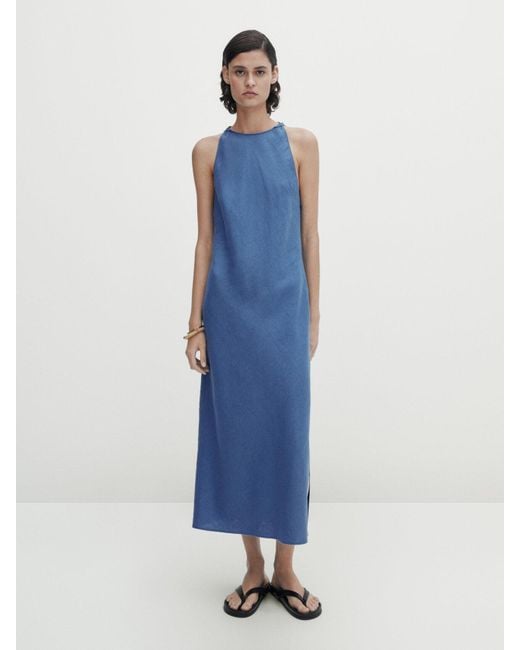 MASSIMO DUTTI Linen Halter Dress in Blue | Lyst