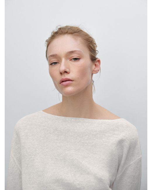 MASSIMO DUTTI White 100% Linen Fine Knit Sweater