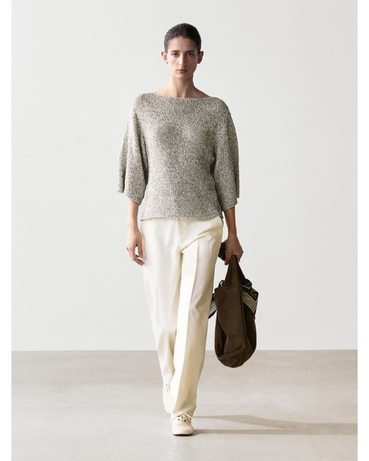 MASSIMO DUTTI Gray Cotton Cape Knit Sweater