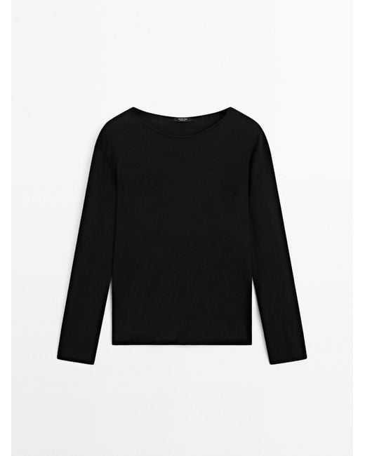 MASSIMO DUTTI Trui Van Wolmix Met Boothals in het Black