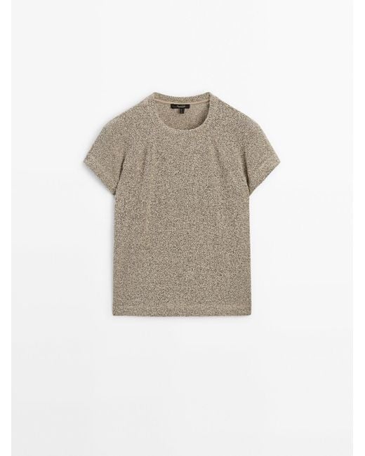 MASSIMO DUTTI Natural Textured Short Sleeve T-Shirt