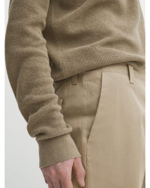 MASSIMO DUTTI Natural Tapered-Fit Cotton Twill Trousers for men