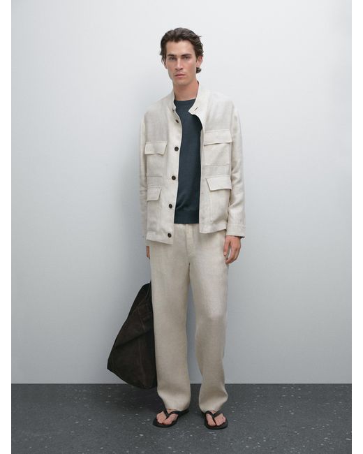 MASSIMO DUTTI Gray Total Look Linen Trousers for men
