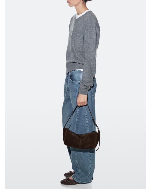 MASSIMO DUTTI Black Split Suede Leather Shoulder Bag