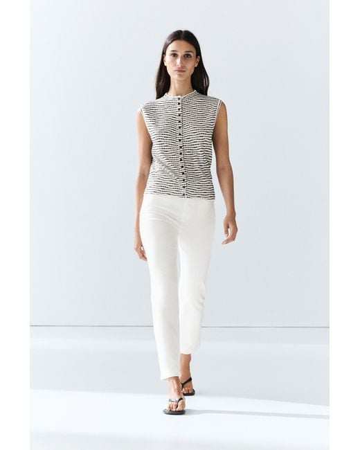 MASSIMO DUTTI White High-Neck Textured Vest