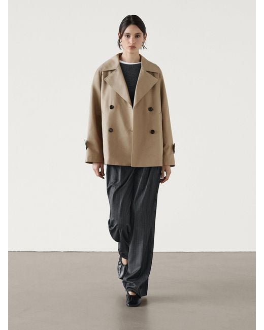 MASSIMO DUTTI Natural Short Cotton Blend Trench Coat With Tabs