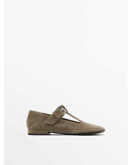 MASSIMO DUTTI White Flat Shoes With Buckled Strap