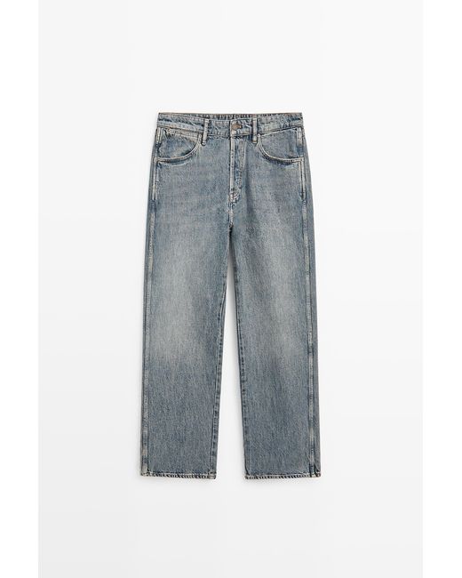 MASSIMO DUTTI Gray 100% Cotton Wide-Leg Jeans for men