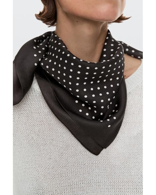 MASSIMO DUTTI Black Polka Dot Print 100% Silk Scarf