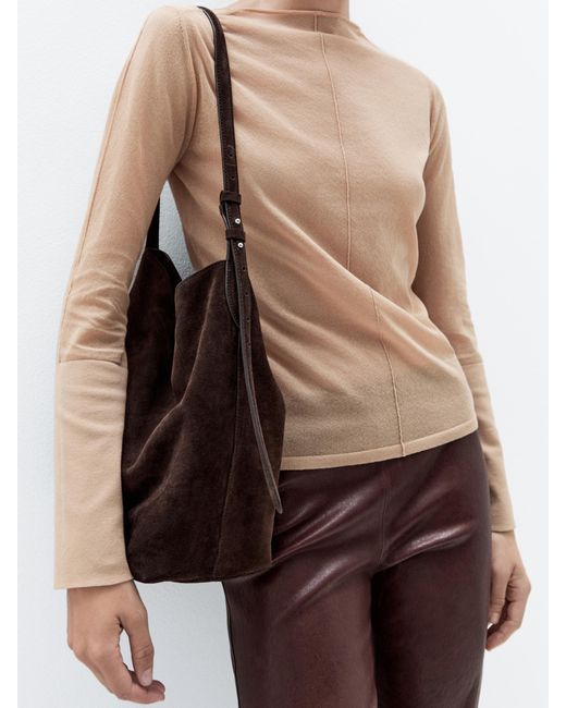 MASSIMO DUTTI Brown Split Suede Leather Bucket Bag