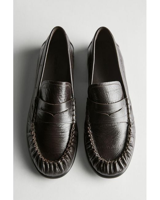MASSIMO DUTTI Black Embossed Leather Loafers