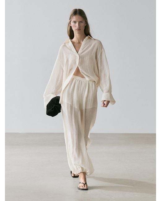 MASSIMO DUTTI Natural Pleated Flowing Sarouel Trousers