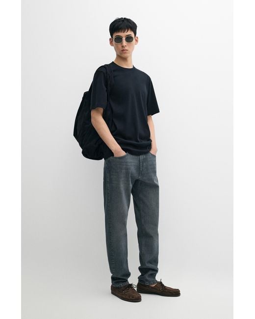 MASSIMO DUTTI Blue 100% Cotton Double-Neck T-Shirt for men