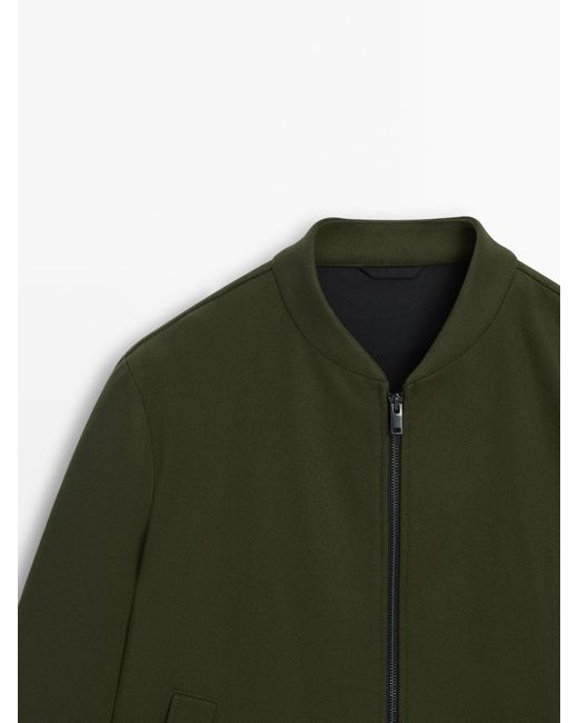 MASSIMO DUTTI Green 100% Wool Bomber Jacket for men