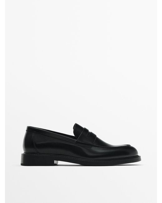 MASSIMO DUTTI Black Leather Penny Loafers for men