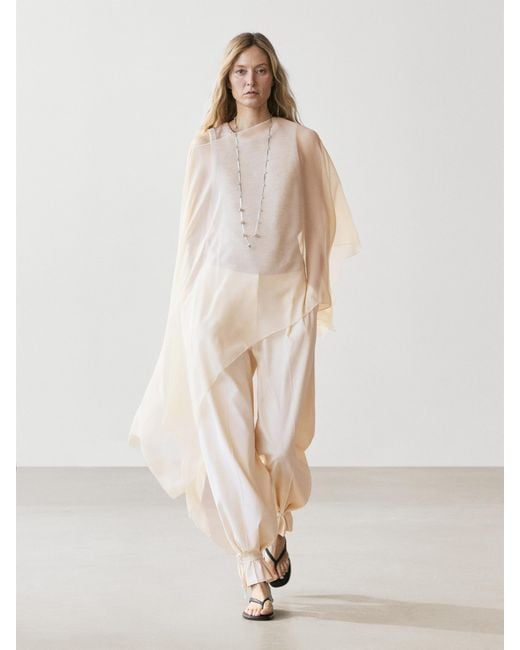 MASSIMO DUTTI Natural Asymmetric Cut Silk Cape