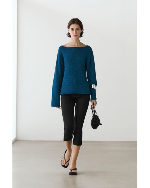 MASSIMO DUTTI Blue Cotton Blend Cutwork Knit Sweater