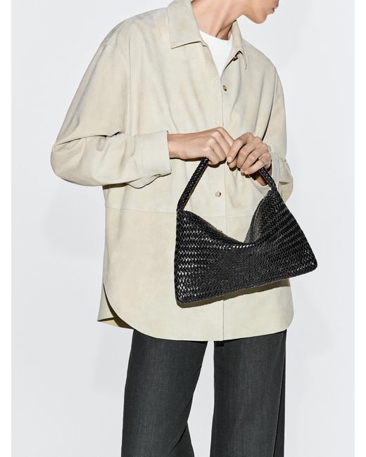 MASSIMO DUTTI Natural Small Braided Leather Shoulder Bag