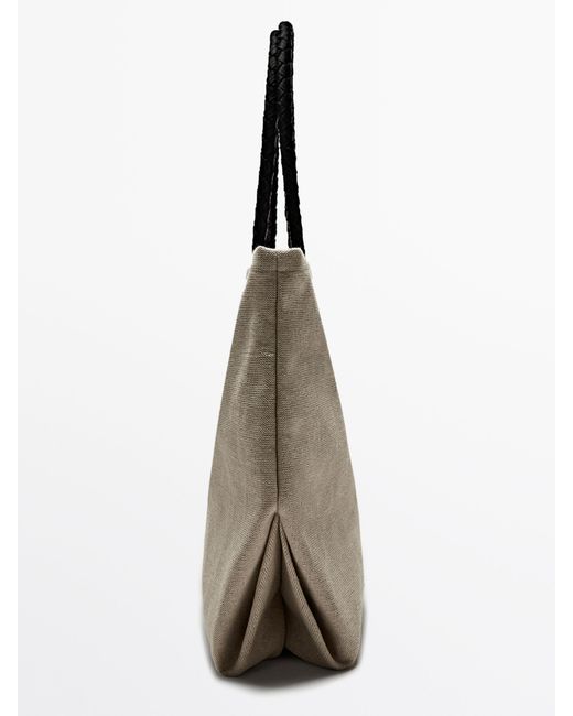 MASSIMO DUTTI Natural Linen Maxi Shopper Bag
