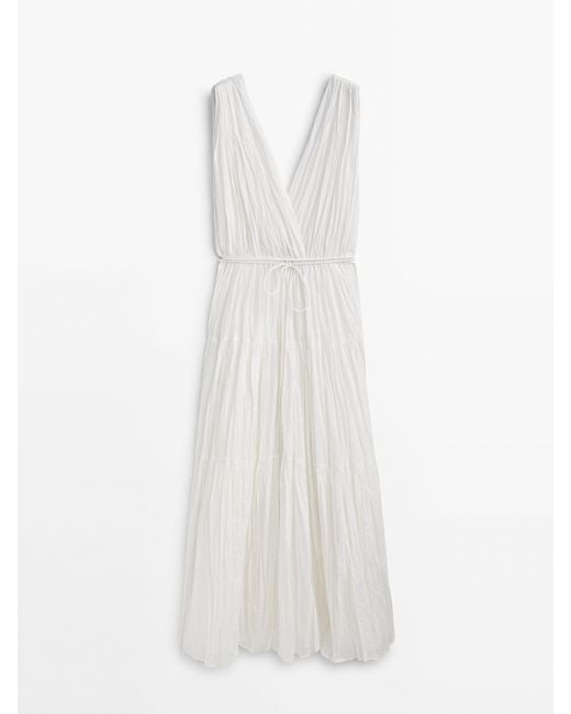 MASSIMO DUTTI Pleated Dress With Drawstring in White Lyst