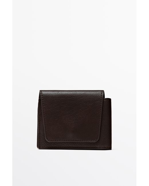 MASSIMO DUTTI Black Nappa Leather Flap Wallet for men