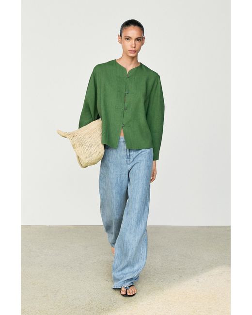MASSIMO DUTTI Green Fluid Overshirt With Button Detail Total Look