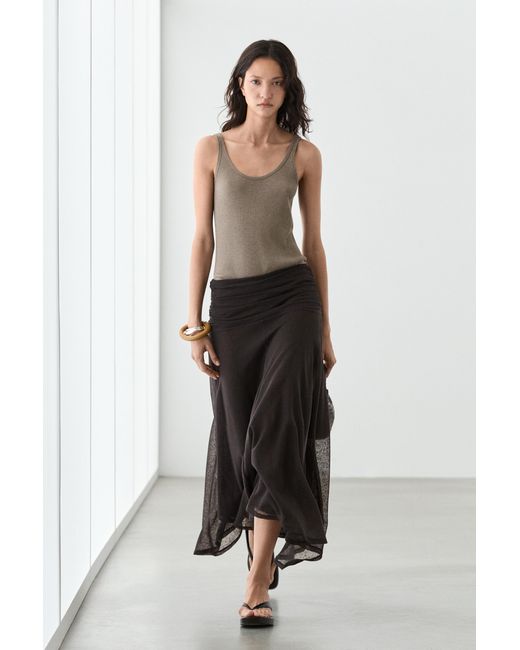 MASSIMO DUTTI Black Flared Midi Skirt With Gathers