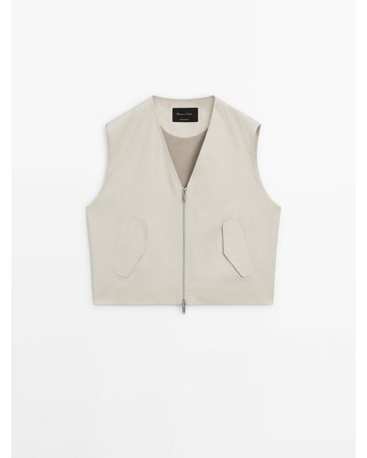 MASSIMO DUTTI White Double Zip Gilet With Pockets