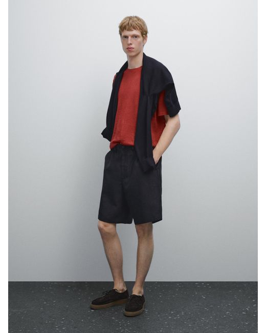 T-Shirt En Maille À Manches Courtes 100 Lin MASSIMO DUTTI pour homme en coloris Multicolor