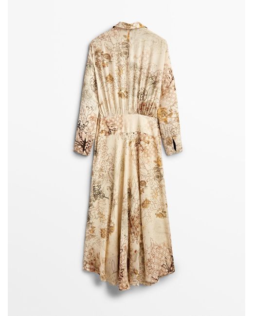 MASSIMO DUTTI Long Printed Dress in Natural | Lyst