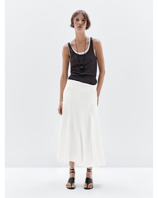 MASSIMO DUTTI White Godet Midi Skirt With Seam Details