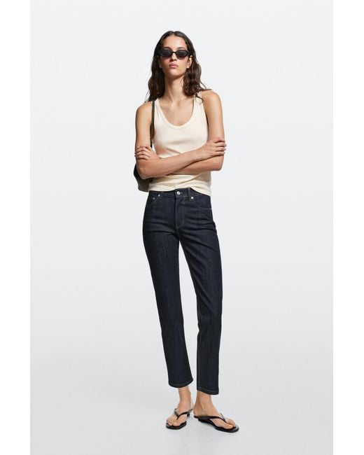 MASSIMO DUTTI Blue Mid-Waist Slim Fit Cropped Jeans