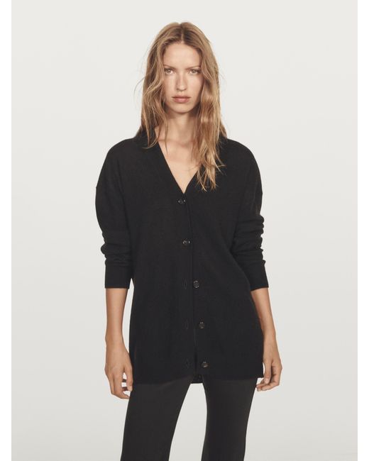 MASSIMO DUTTI Black Oversize Cashmere V-Neck Cardigan