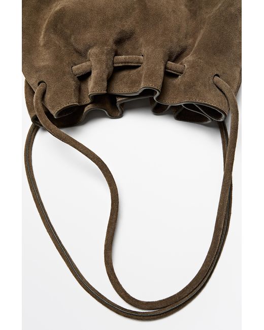 MASSIMO DUTTI Natural Gathered Split Suede Leather Bag