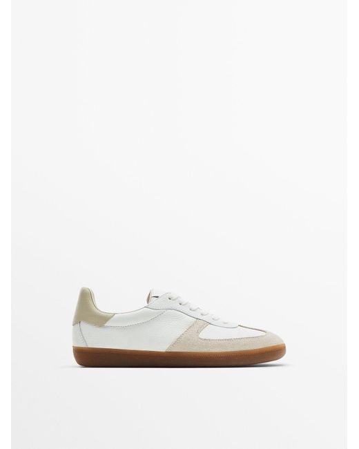 MASSIMO DUTTI White Contrast Split Suede Leather Trainers