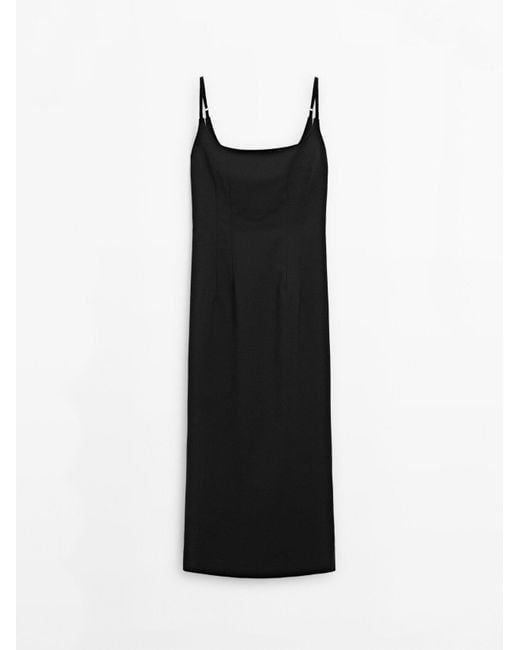 MASSIMO DUTTI Natural Fitted Midi Dress With Adjustable Straps