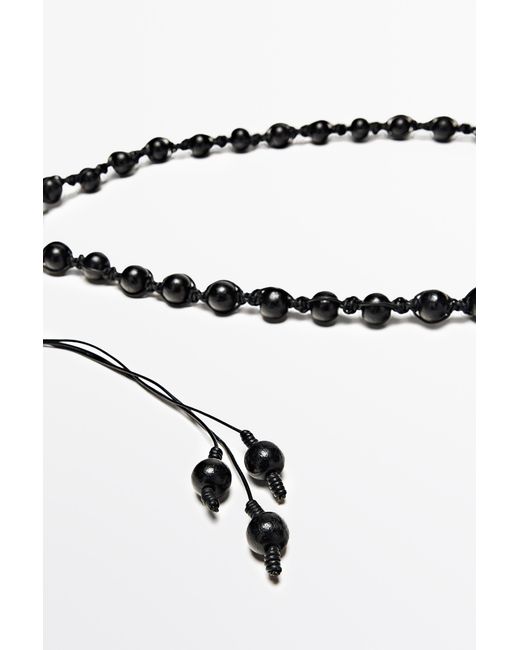 MASSIMO DUTTI Black Nappa Leather Belt With Wooden Beads