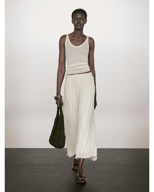 MASSIMO DUTTI Natural Flared Pleated Midi Skirt