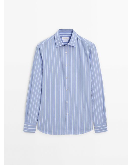 MASSIMO DUTTI Blue Relaxed Fit Double-Stripe Shirt for men