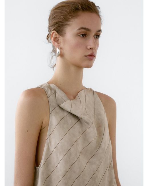 Top Morbido Con Collo Halter A Righe di MASSIMO DUTTI in Brown
