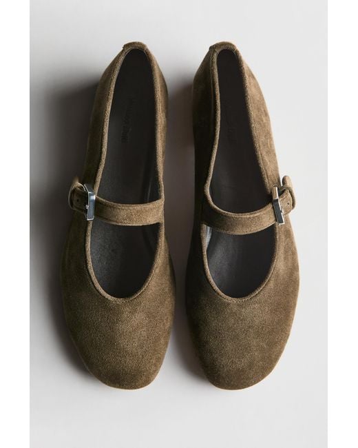 MASSIMO DUTTI Black Split Leather Ballet Flats