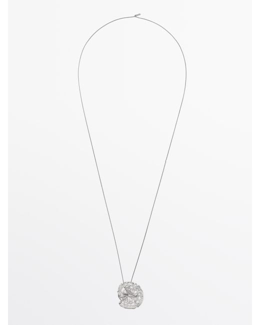 MASSIMO DUTTI White Necklace With Lace Piece Pendant