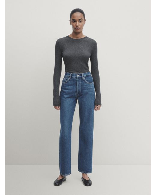 MASSIMO DUTTI Blue Straight Fit High-Waist Jeans