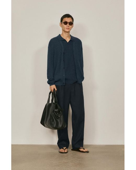 MASSIMO DUTTI Blue V-Neck Knit Cardigan for men